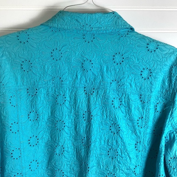 Coldwater Creek Medium womens mixed eyelet embroidered button up jacket 3X - Picture 5 of 7